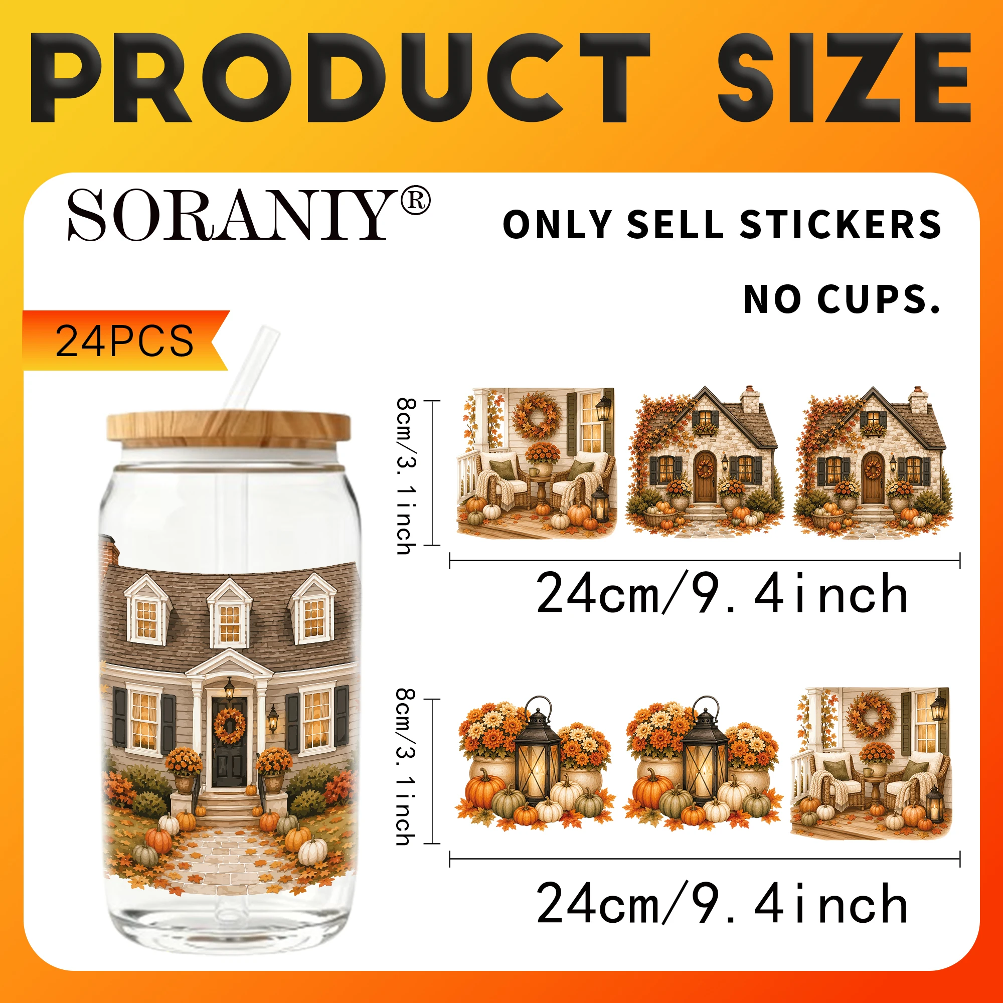 UV DTF Transfer Stickers - 24Pcs/Set Autumn Cabin Theme UV DTF 16OZ DIY Transfer Stickers