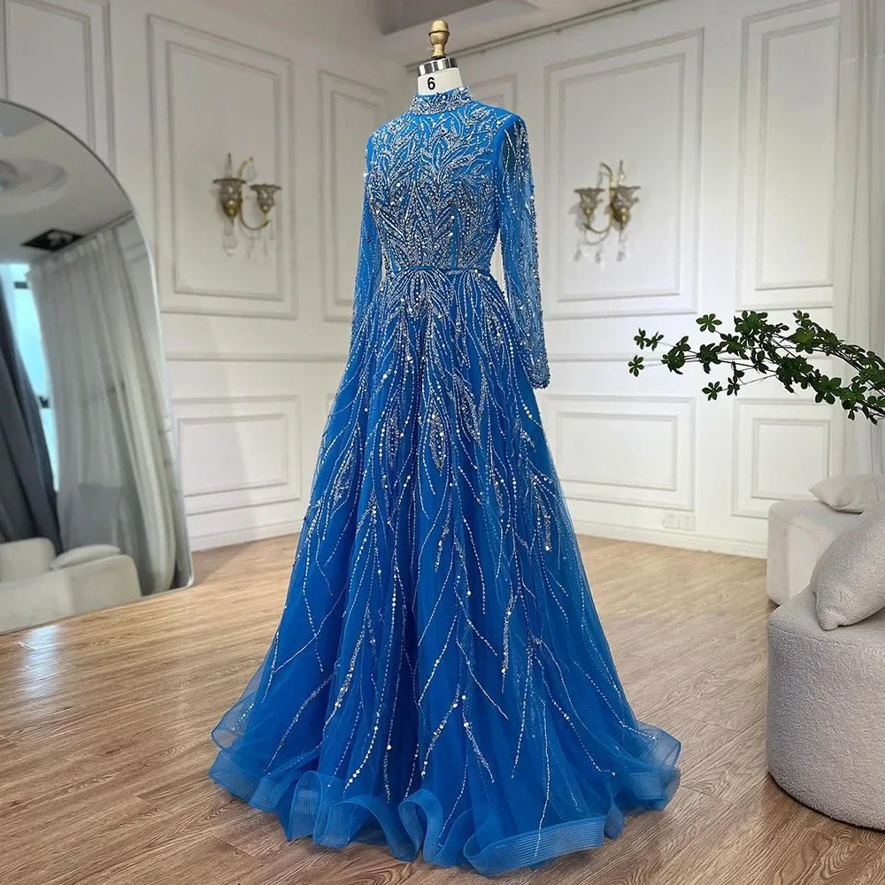 Serene Hill Muslim Blue A Line Beaded Dubai Evening Dresses Gowns For Occasion 2025 LA72302A Customized - AliExpress 320 Serene Hill Muslim Blue A Line Beaded Dubai Evening Dresses Gowns For Occasion 2025 LA72302A Customized - AliExpress 320