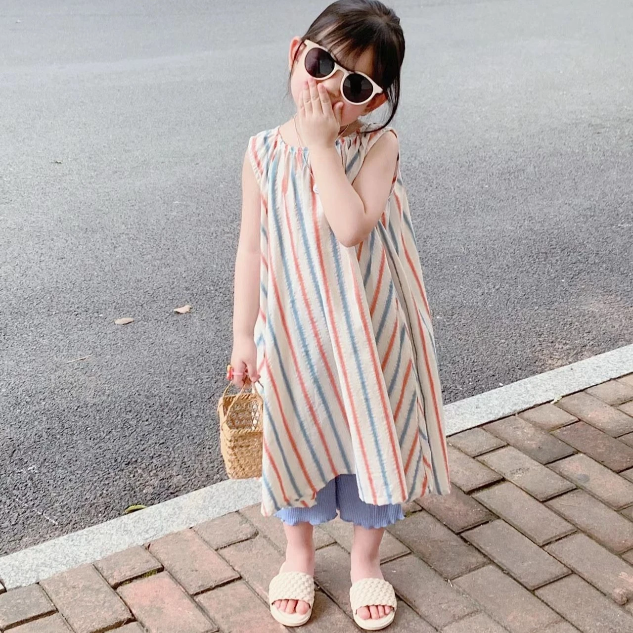 2026 Summer Girls' Dress New Style Baby Girl Striped Sleeveless Vest Skirt Long Beautiful Kids Dress
