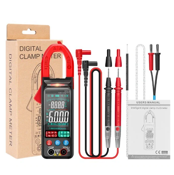 ST212 DC/AC Current Digital Clamp Meter 6000 Counts 400A Amp Multimeter Large Color Screen Voltage Tester Car Hz NCV Ohm