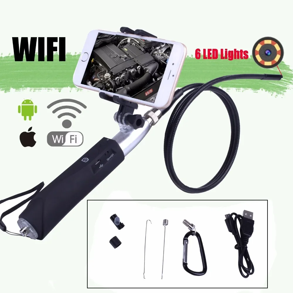 Wifi Endoscope Camera 8mm for iphone Android Borescope Waterproof Tube Inspection Endoscope camera with Mobile phone holder