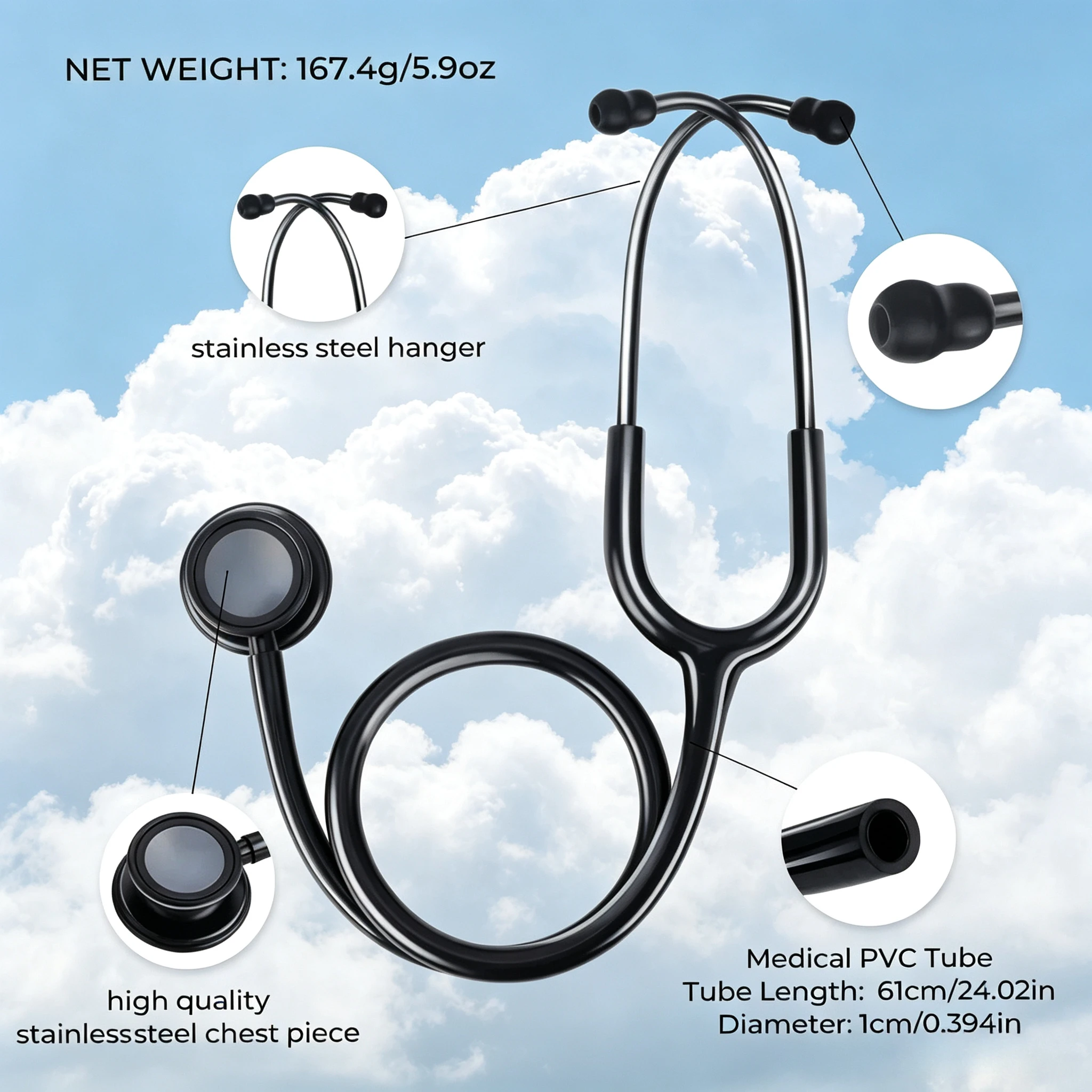 Double Sided Stethoscope Portable Professional Cardiology Stethoscope Medical Equipment Nurse Doctor Gilded White Stethoscope