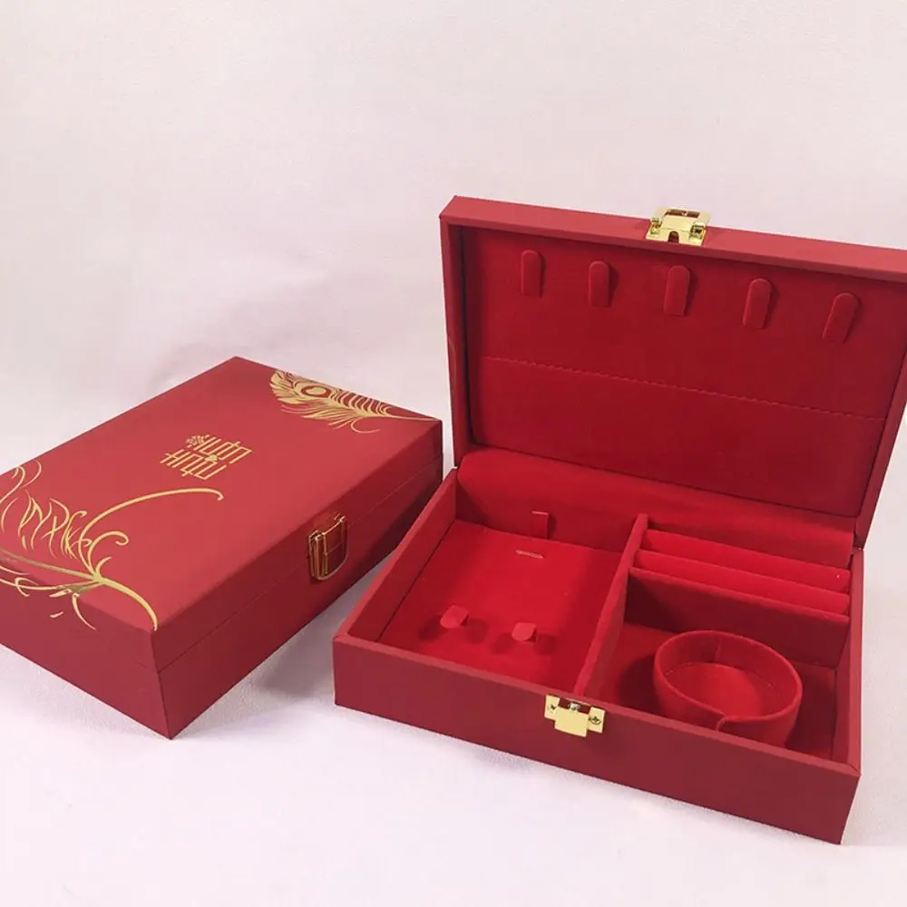 

Dragon and Phoenix Golden Jewelry Set Storage Box Red Vintage Bracelet Necklace Gift Case Large Capacity Multi-function