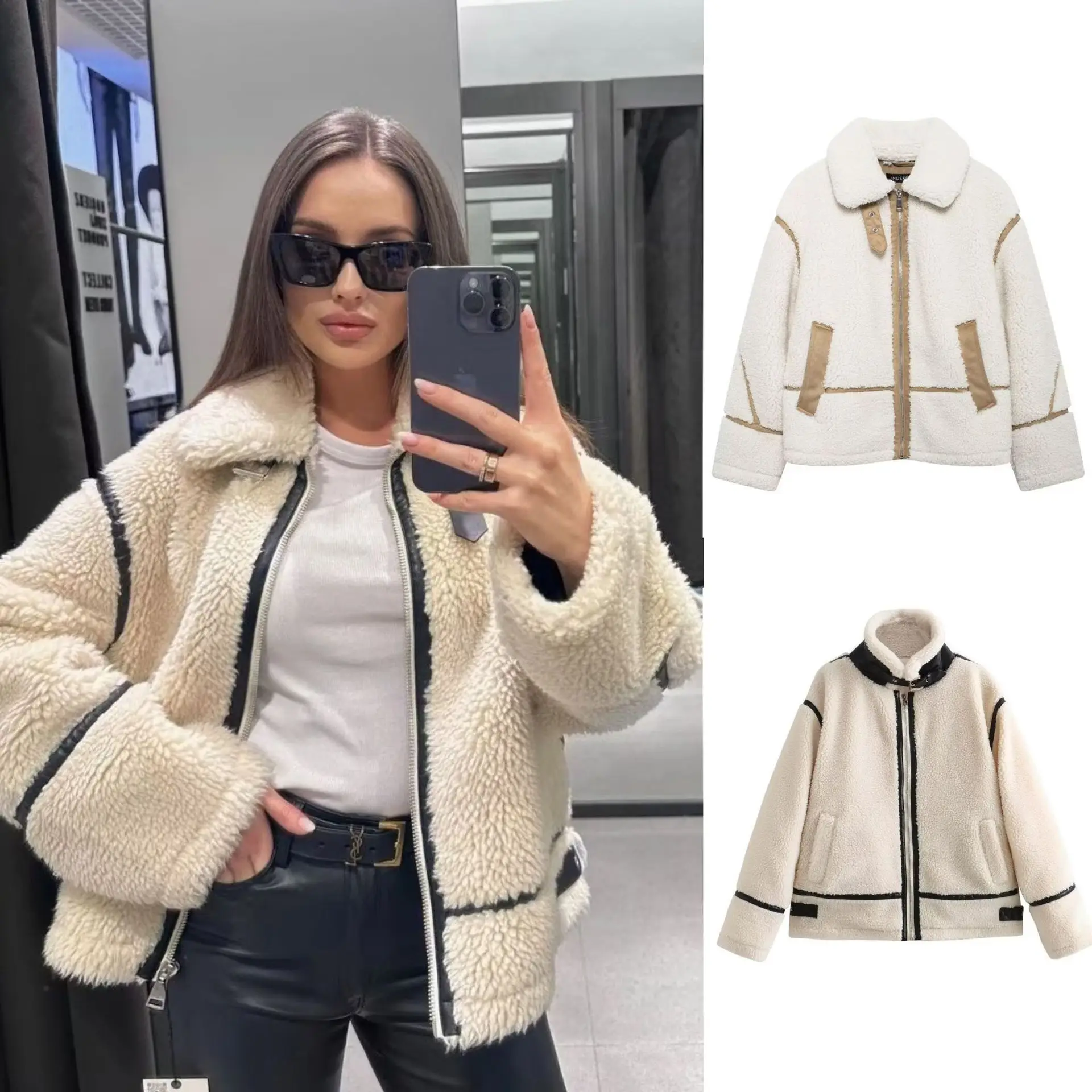 

Lamb Wool Autumn Women's Jacket Zipper Integrated Fur Leather Female Cotton Padded Coat Slouchy-Style Thickened Outwear For Lady