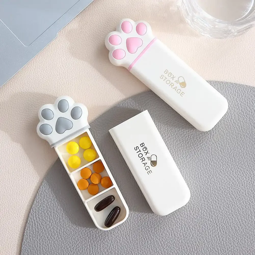 Mini Cat Claw Medicine Storage Box Portable Daily 3Grids Pill Cases Container Organizer Travel Fish Oils Pill Dispenser Box