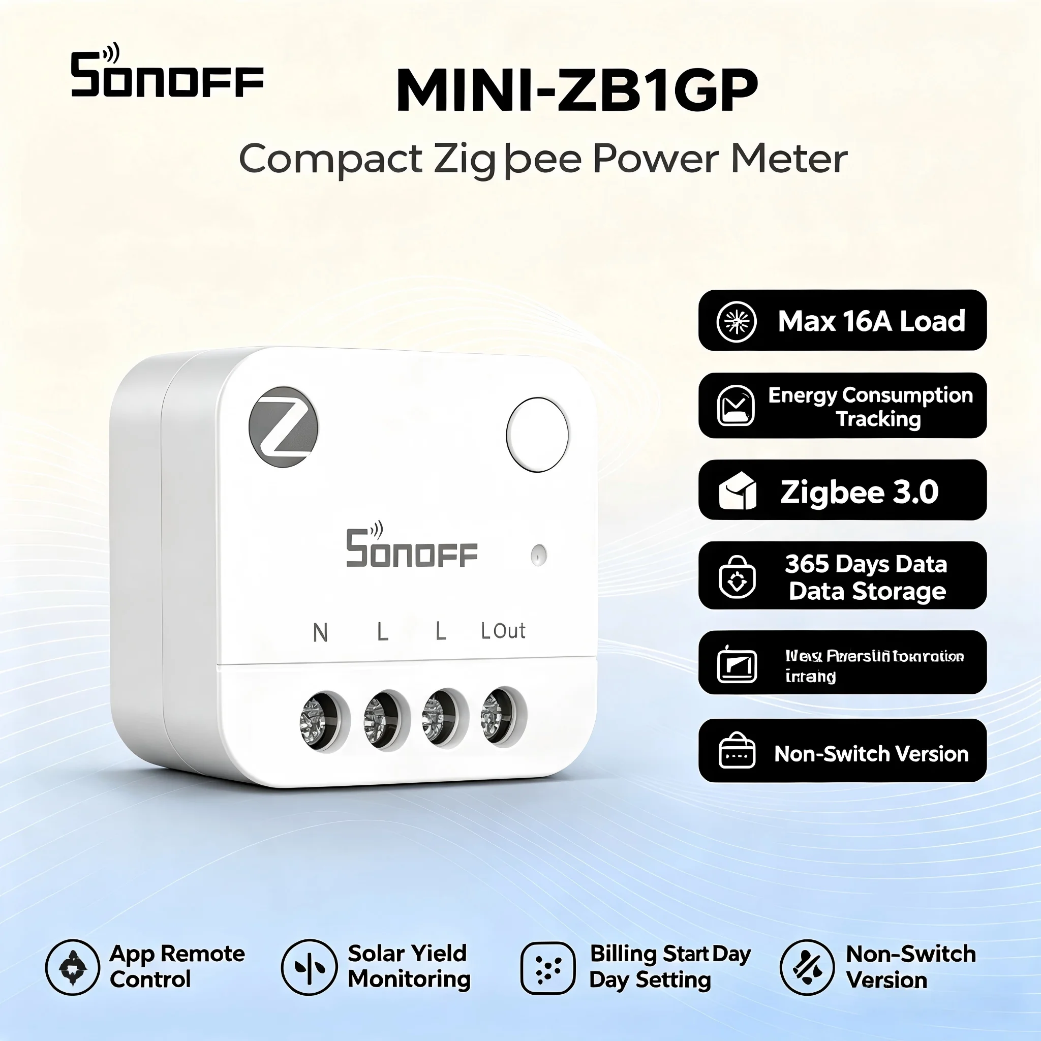SONOFF MINI-ZB1GP MINI PM Zigbee Power Energy Meter (Non-Switch) 16A Max Energy Tracking Cost Calculation Overload Overcurren