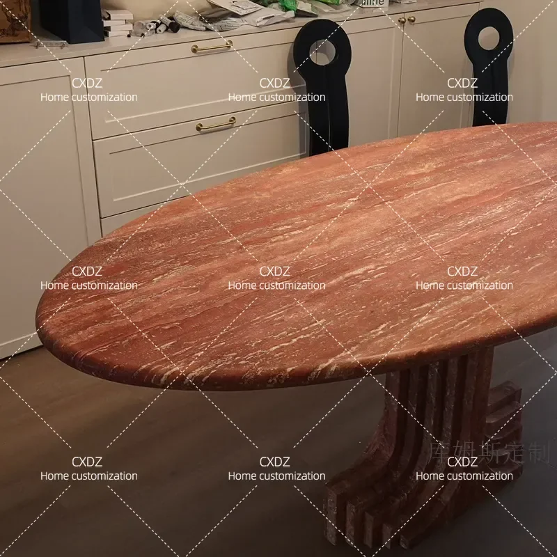 Natural Red Travertine Dining Table Oval Simple Light Luxury Style for Living Room Hotel Atmosphere Nordic Modern Furniture