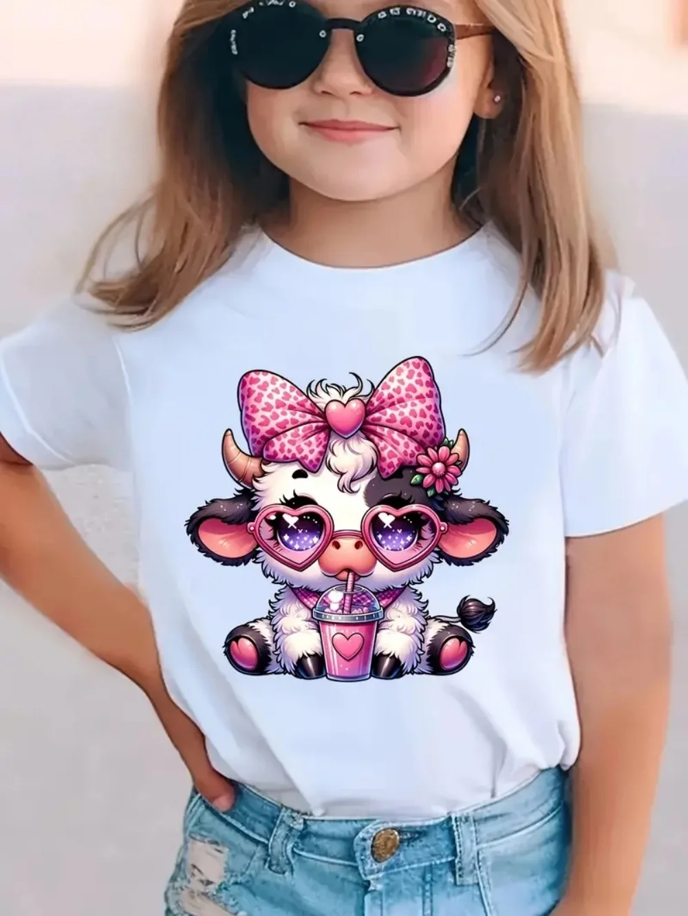 Kawaii Cow Girls T-Shirt 3D Print Kids Short Sleeve Tops Fashion Pullover Girls Clothes Street Comfortable Children's Clothing