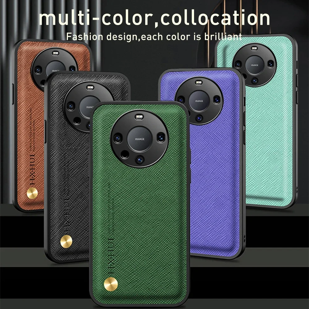 Leather Texture Phone Cover For Huawei Mate 60 Pro TPU Frame Camera Shockpoof Protect Fundas Case Hawei Huawey Hauwei Mate 60Pro