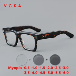 VCKA Big Square Vintage Acetate Myopia Glasses Frame Men Prescription Anti-blue Discolor Women Luxury Eyeglasses -0.50 to -6.0