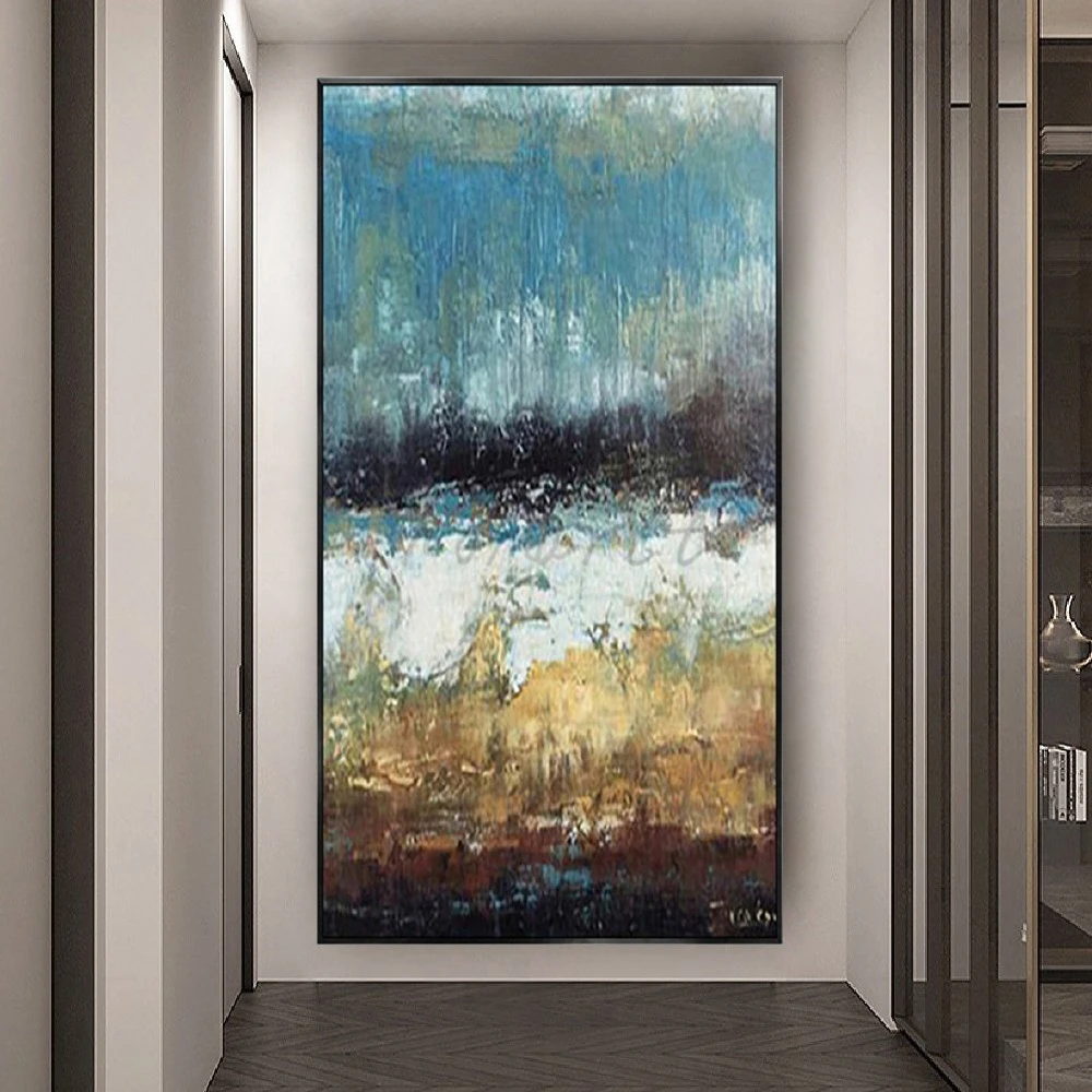 Handmade High Quality Abstract Oil Paintings Wall Art Pictures Nordic Blue Texture Modern Wall Canvas Painting Decor Living Room