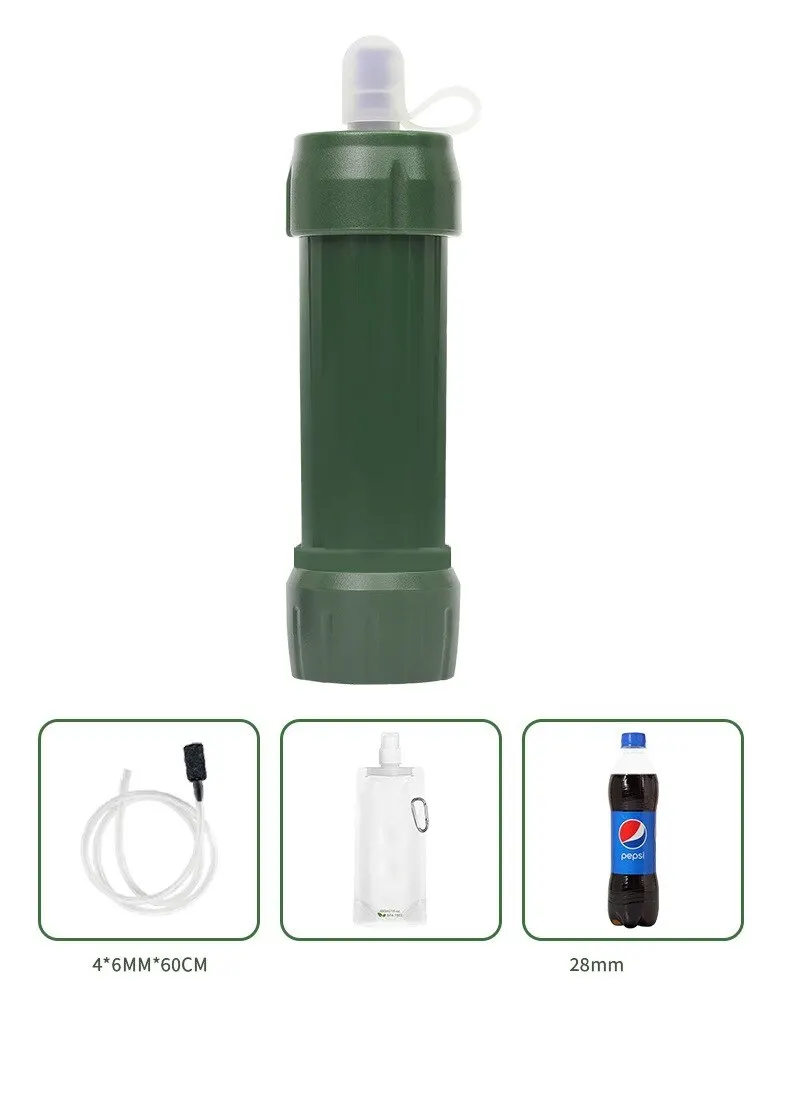 1pc Outdoor Mini Camping Purification Water Filter Straw TUP Carbon Fiber Water Bag for Survival Or Emergency Supplies