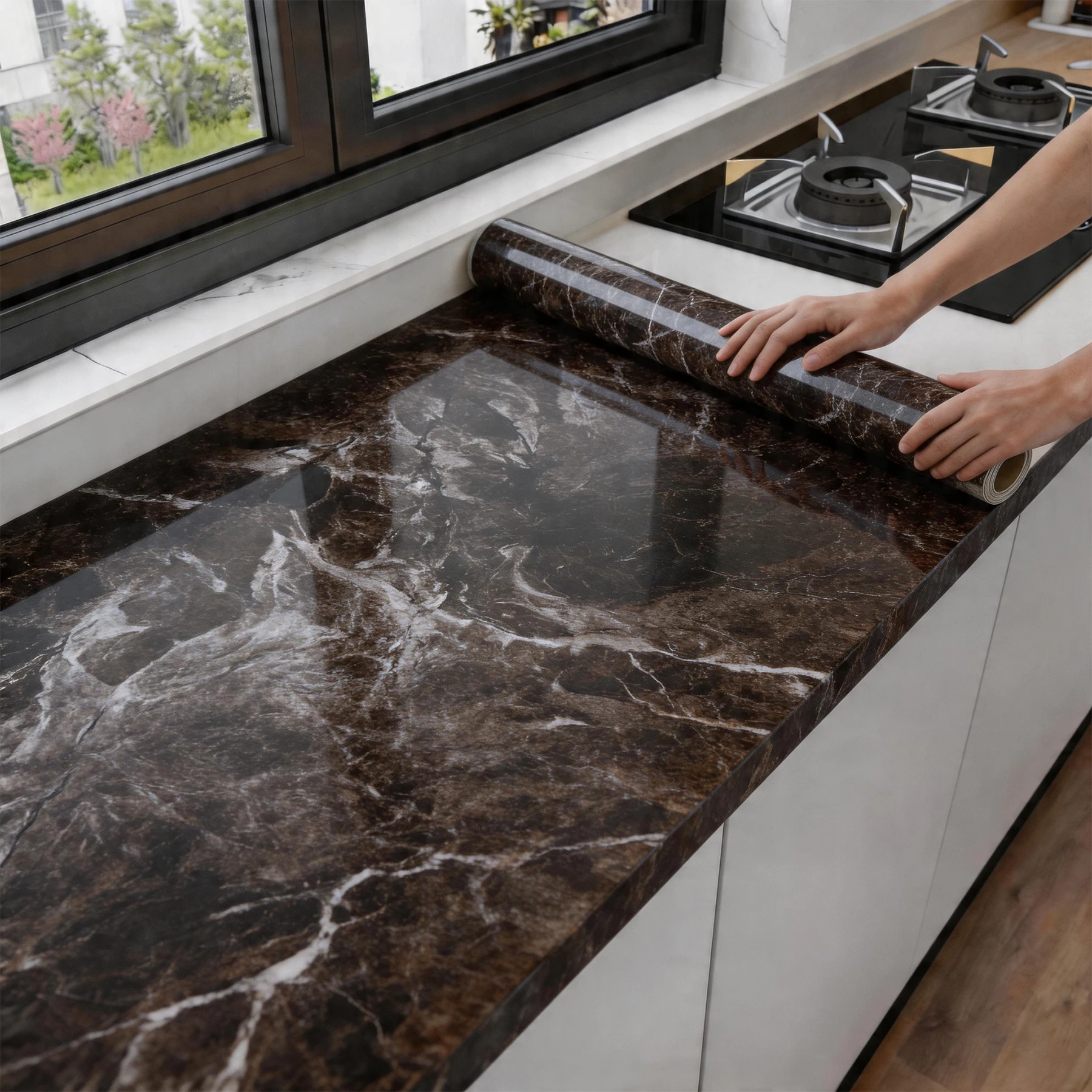 Película Protectora de Mármol para Cocina, Resistente al Aceite, Impermeable, Antihumedad, Autoadhesiva, para Encimeras, Gabinetes, Azulejos