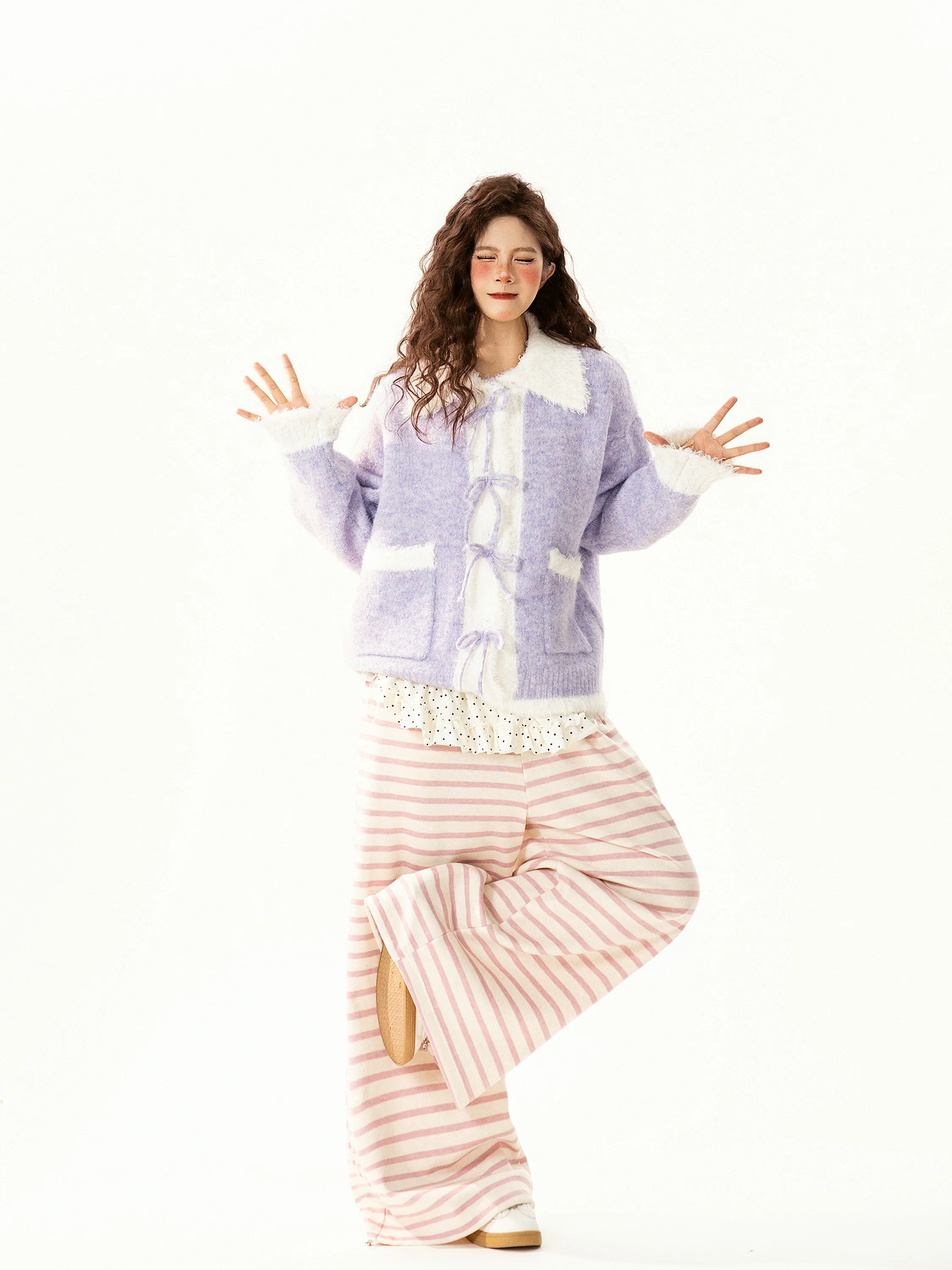 

Retro Versatile Loose Knitted Sweater Coat for Women with Knot Color Blo Lazy Sle Autumn Winter Long Sve Top