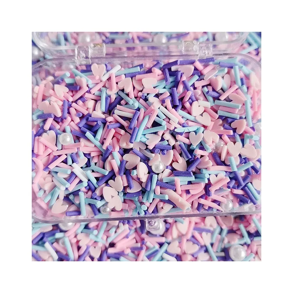 Mixed Polymer Clay Beads for Nail Art Decoration, Pink Heart, White Pearl, Hot Clay Sprinkles, Hot Sale, 500g per Lot