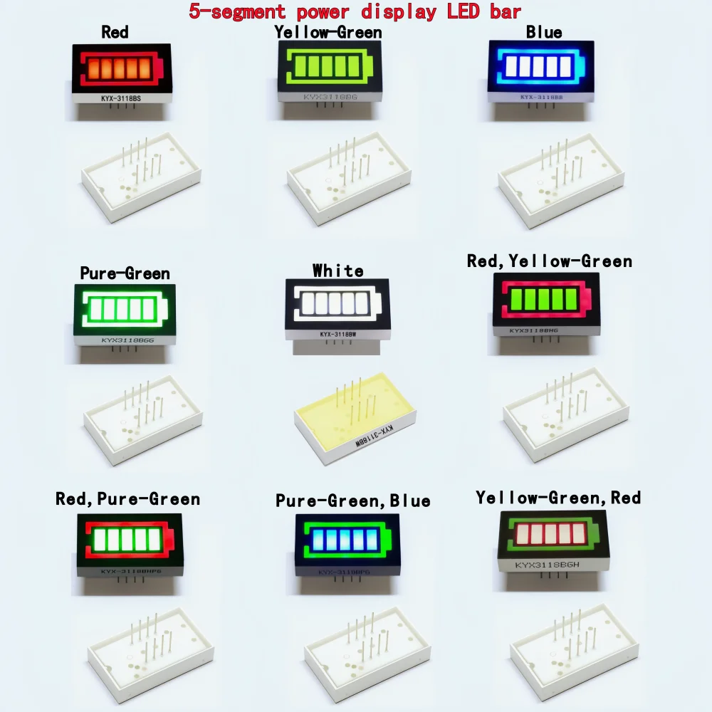 10PCS 5-Stage Power Display Bar Light, 3118 Series Battery Light Strip, 31X18mm LED Light Strip