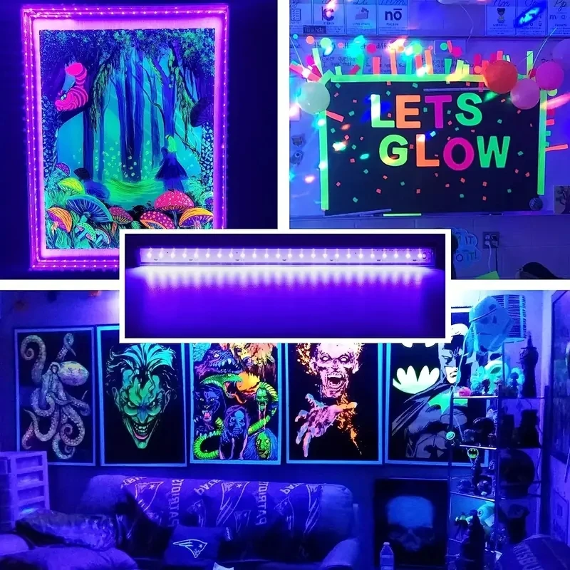 Barra luminosa nera UV 1ft per stanza, armadietto, decorazioni natalizie di Halloween, vernice per il corpo, Poster, arazzo fluorescente, festa