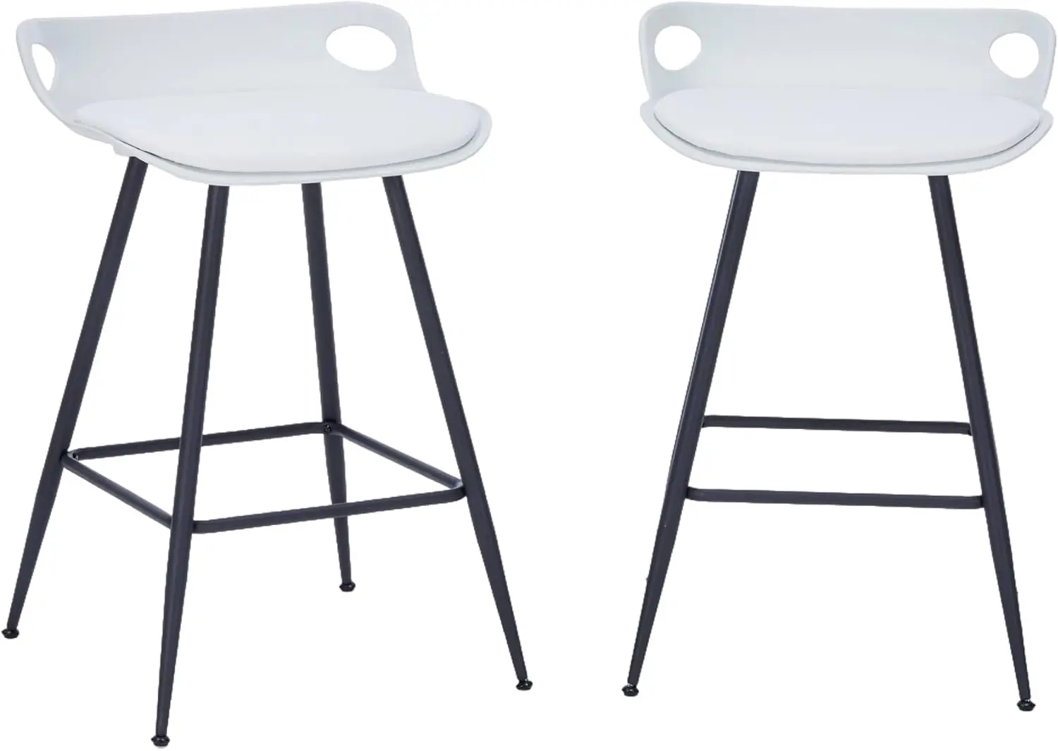 

White Bar Stools Set Of 2, 25 H Backl Bar Stools, Plastic Bar Chairs With Leather Upholstered Cushion, Modern Minimalist