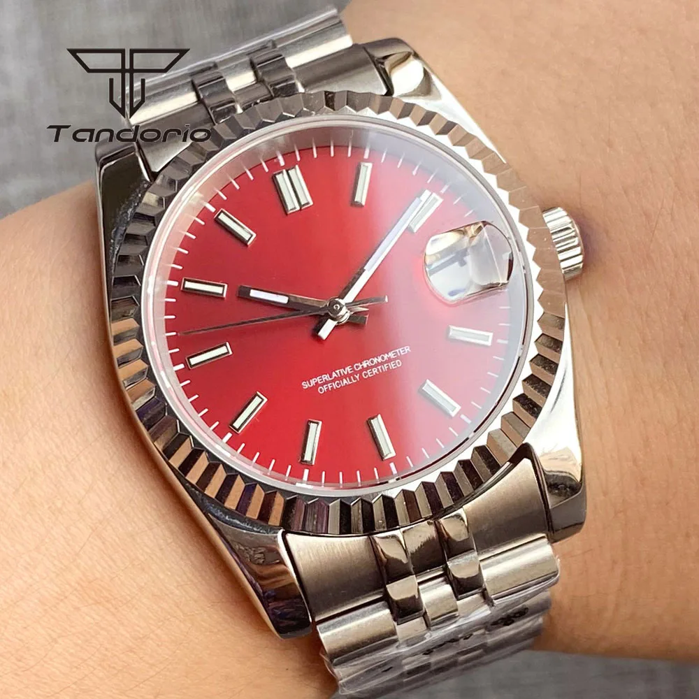 Tandorio Classic 36mm/39mm Steel NH35 Automatic Watch for Men Sunburst Dial Luminous Mechanical Wristwatch Sapphire Crystal Date