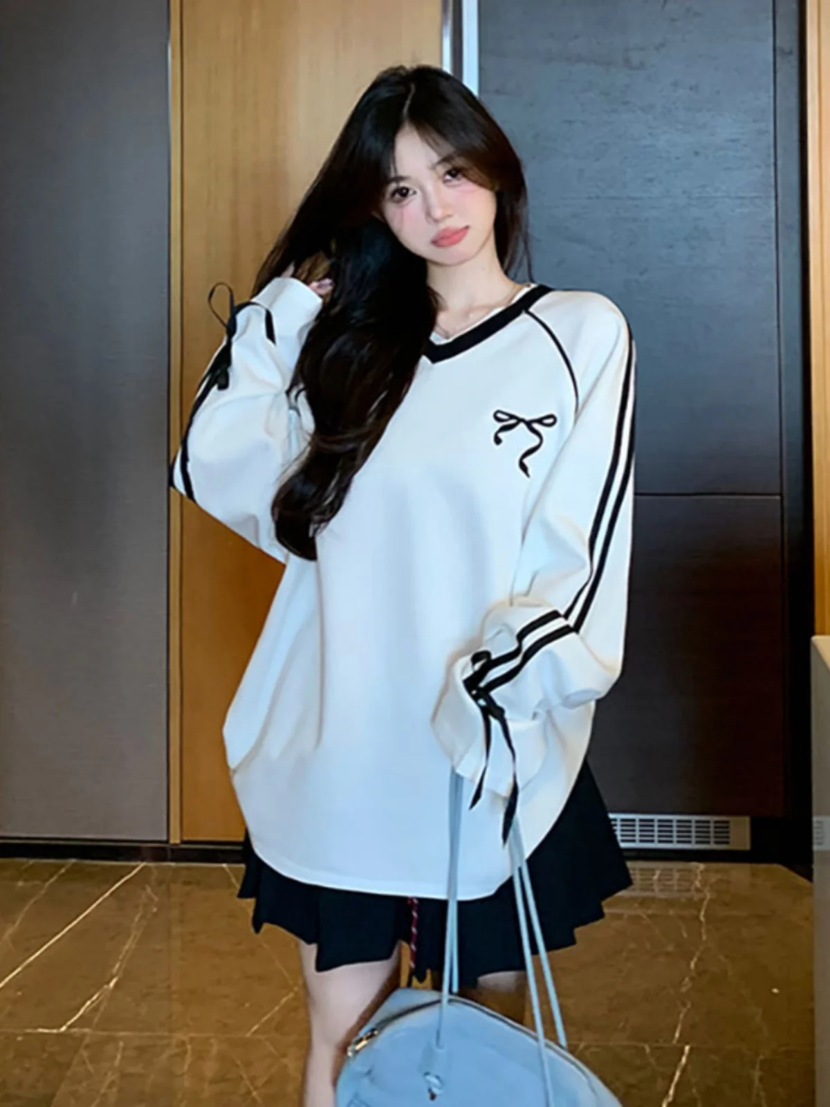 Losse Lange Sve V-Ne Hoodie Dames Plus Size Lente Herfst Buik Die T-shirt Top Amerikaanse Kleur Blo Sport Sle