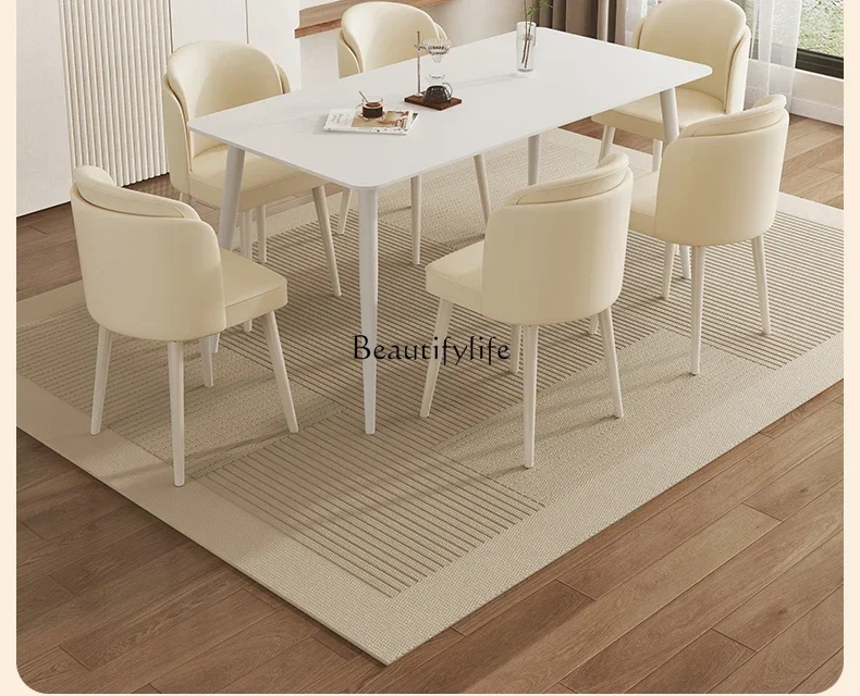 Cream wind rock slab dining table simple modern white rectangular family dining table and chair combination