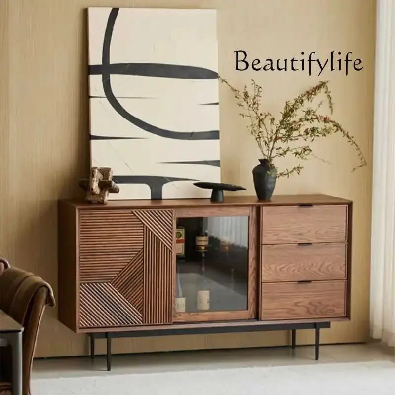 

X36 Japanese Modern Simple Solid Wood Dining Side Cabinet Household Living Room Wall Retro Locker