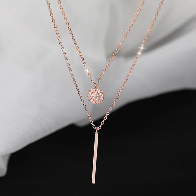 Classic trend multi-layer clavicle chain ladies simple temperament necklace square strip round double-layer pendant gift