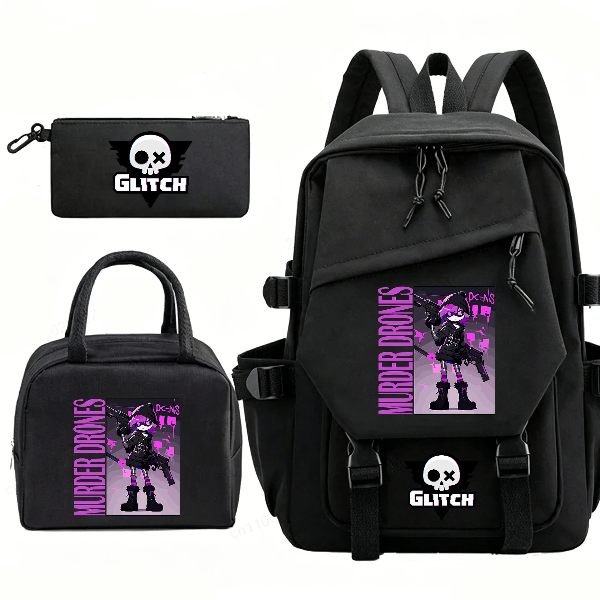 Mochila con estampado de Murder Drones, bolsa para el almuerzo, bolsa para lápices, 3 uds., bolsa de viaje para adolescentes, Mochila para estudiantes, mochilas escolares de gran capacidad