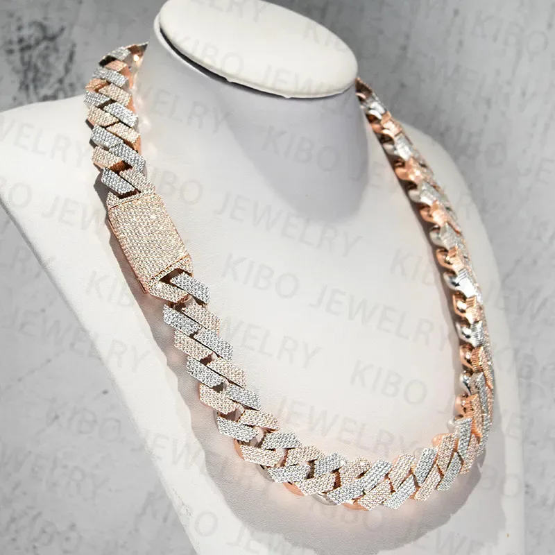 

Iced Out Two Tone VVS Moissanite Necklace 925 Sterling Silver And Rose Gold Plated Big Huge 18mm Moissanite Cuban Link Chain