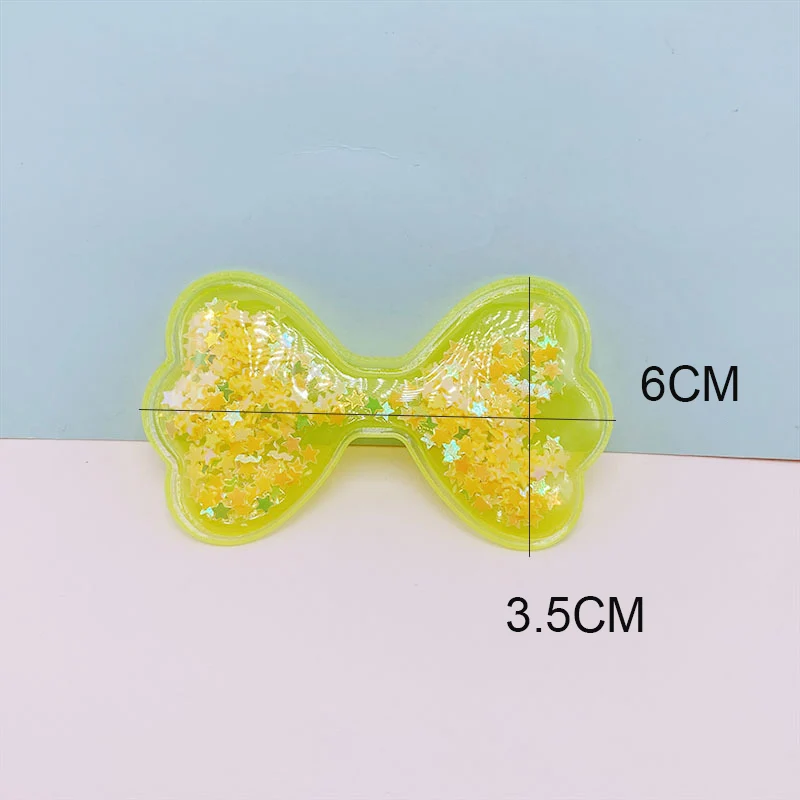 18Pcs 6*3.5CM Transparent Bling Bling Bowknot Flowing Patches Appliques For DIY Children Hair Clip Accessories