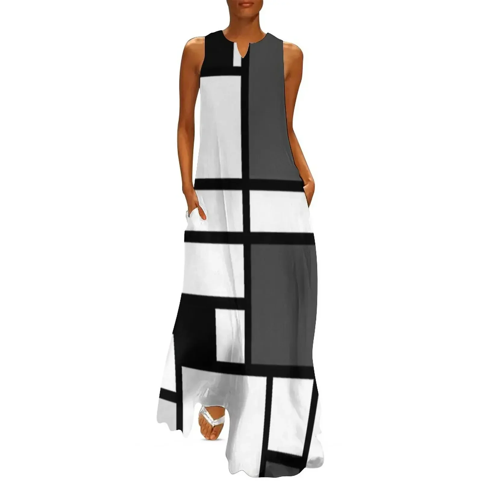 

piet mondrian - Composition with,grey,black,white, Long Dress women's summer clothing 2025 Dress