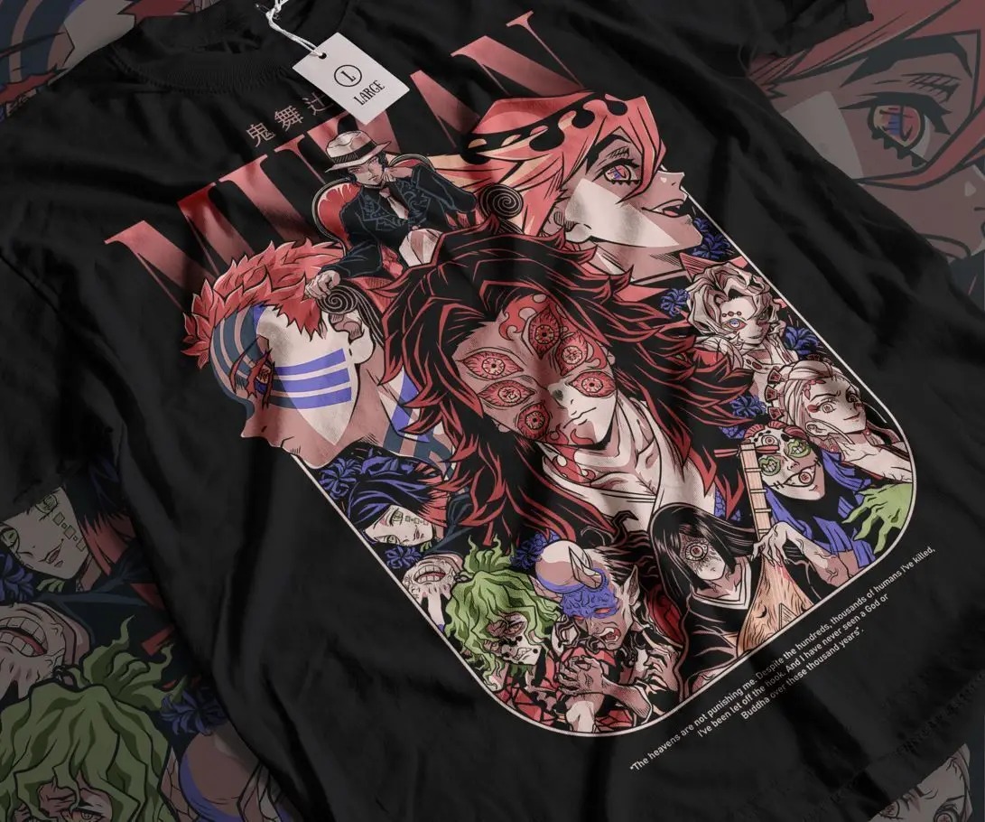 Upper Moons T-shirt Kimetsu no Yaiba Demon Slayer Anime black Shirt All Size