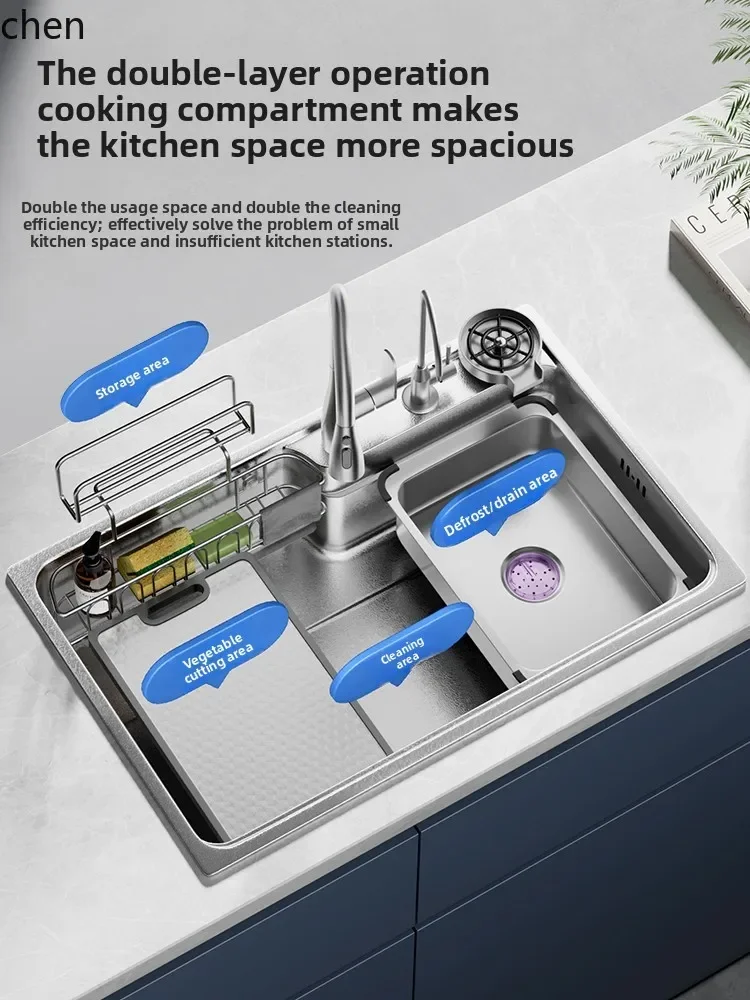 DSAStainless Steel Kitchen Sink Vegetable Washing Basin Single Slot Dishwashing Sink Thickened Undermount Sink for Home Use