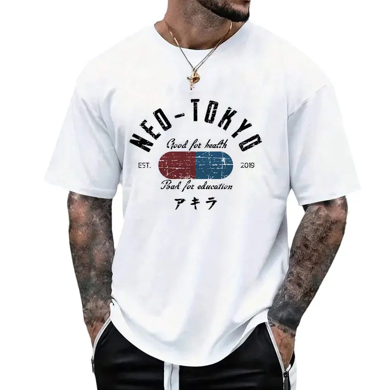 Akira Cyberpunk City Explosion Gift T‑Shirt Katsuhiro Otomo Retro Manga Shotaro Kaneda Neo‑Tokyo Anime Print Short Sleeve Tops