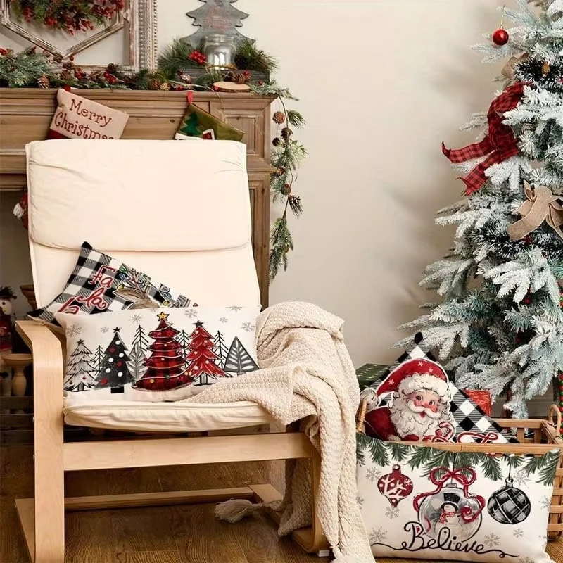 New Year Magic Santa Trees Snowmen Reindeer Pattern Single Printed Pillowcases Festive Design Christmas High Quality Decoration
