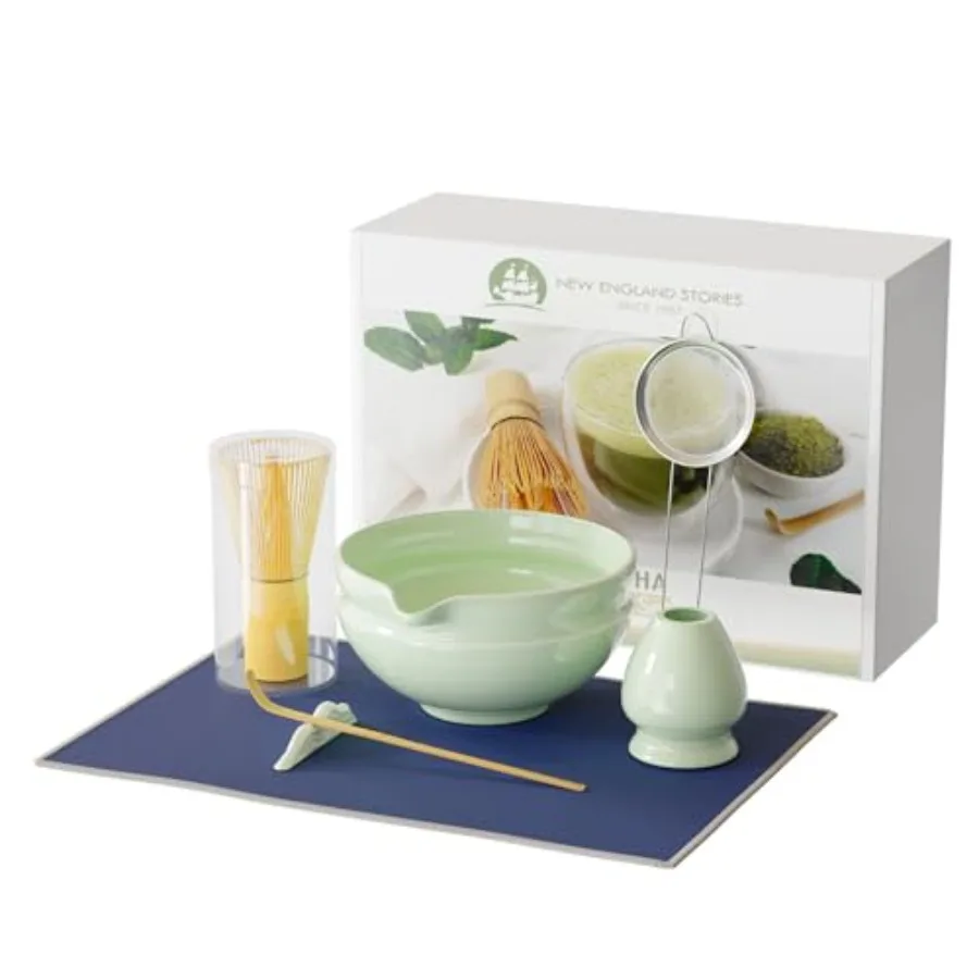 

7 Pcs Whisk Set, Perfect Kit for Lovers Includes Ceramic Bowl, Bamboo Whisk, Holder, Scoop, Sifter and Cloth