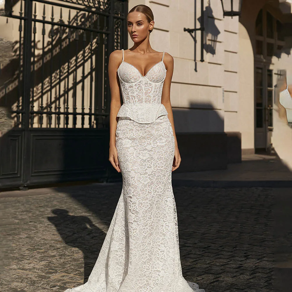 

Сексуальные кружевные вечерние платья Shetah с двумя бретелями и v-образным вырезом, вечерние платья из двух частей на заказ, 2026 Vestido De Noiva