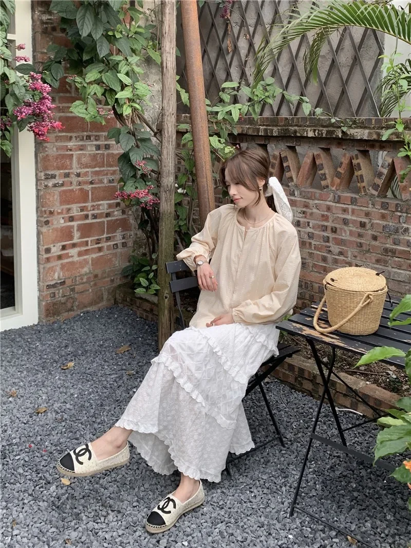 Summer Women Blouse Spring Shirt Female Woman Blouse Maxi Blusas Chiffon Casual Elegant Vintage Long Sleeve Oversize Loose White