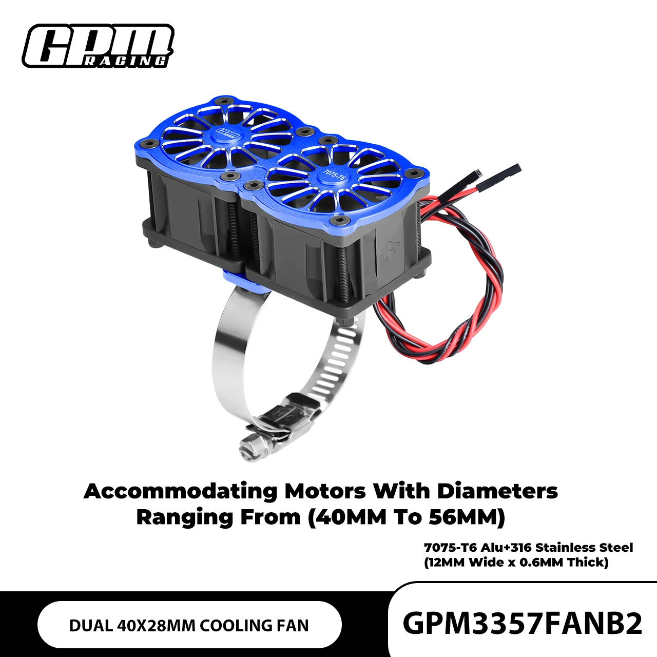 GPM 7075 Alloy+316 SST Dual 40X28mm Cooling Fan Adjustable For 40-56 Series Motor