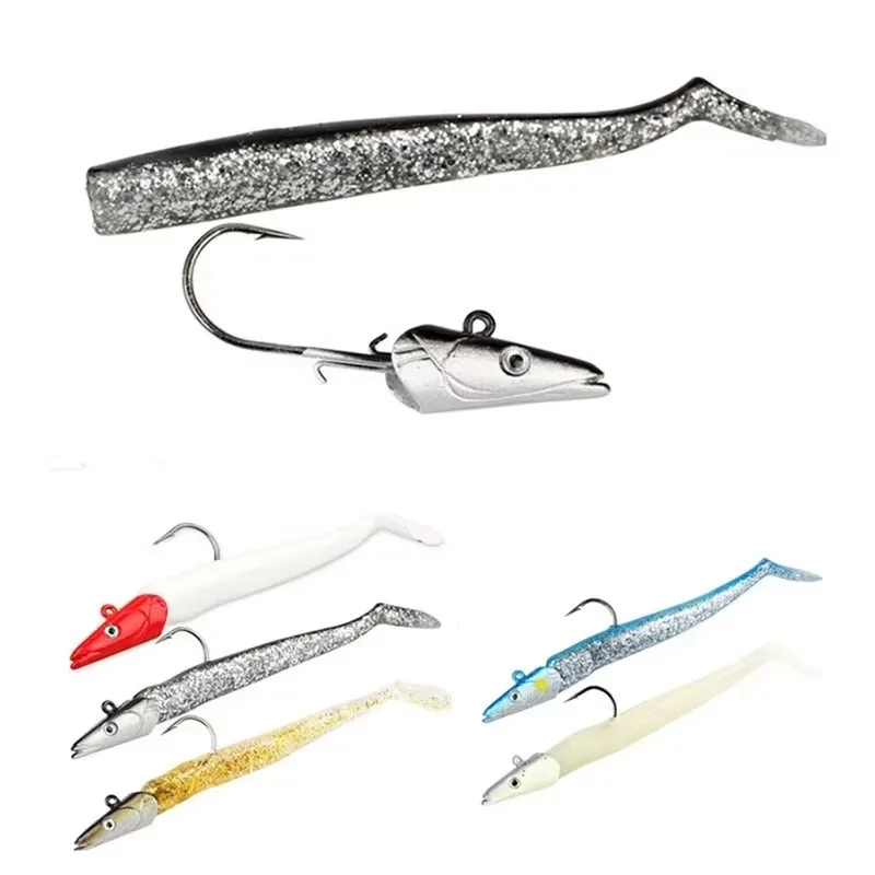 5 stücke Angeln Jig Kopf Weiche 10g 19g 34g Schaukel Swimbait Köder T Schwanz Köder lange-palette Meer Angeln Gewicht Weichen Köder