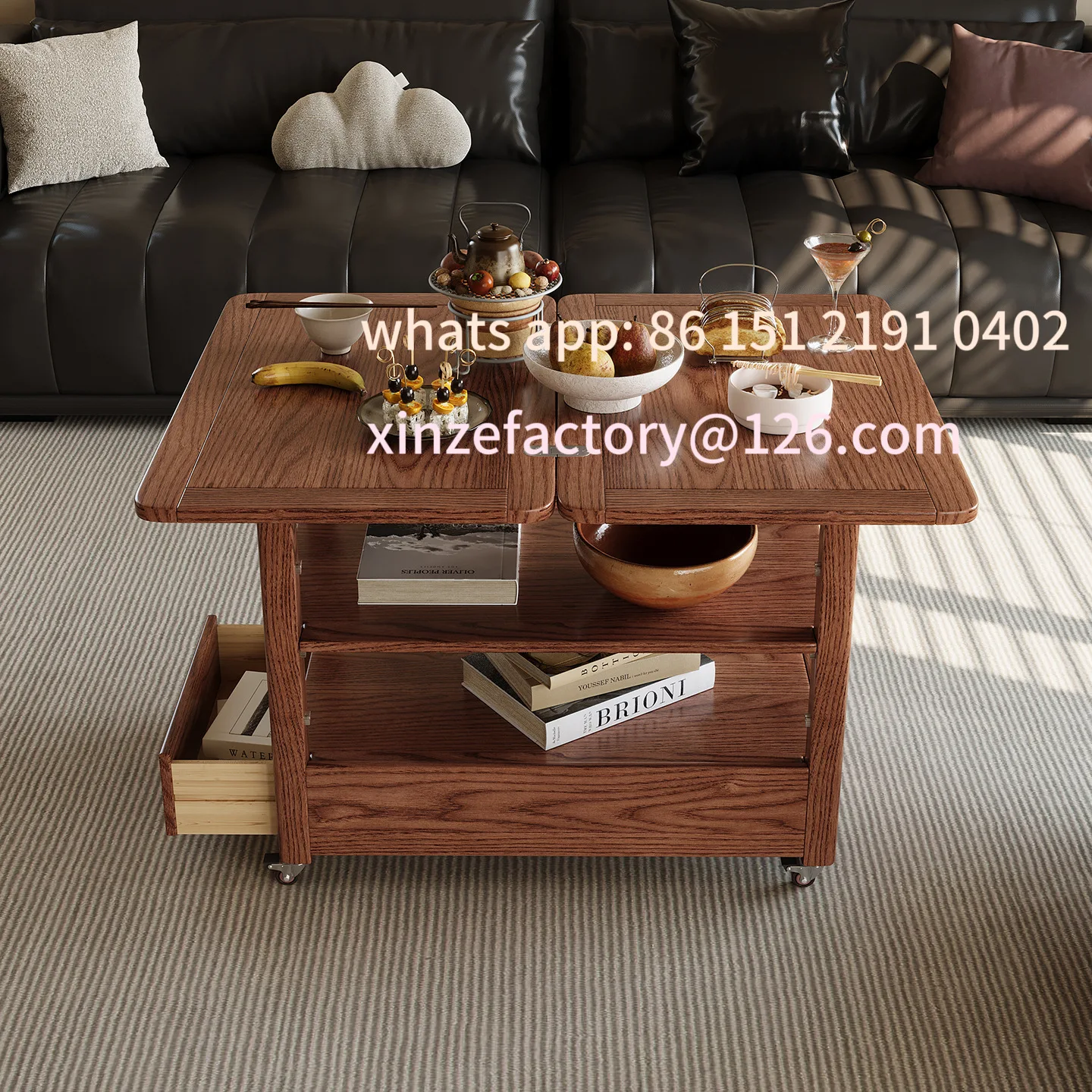 

Customizable edge few multi-functional mobile lifting coffee table small apartment living room folding sofa side table