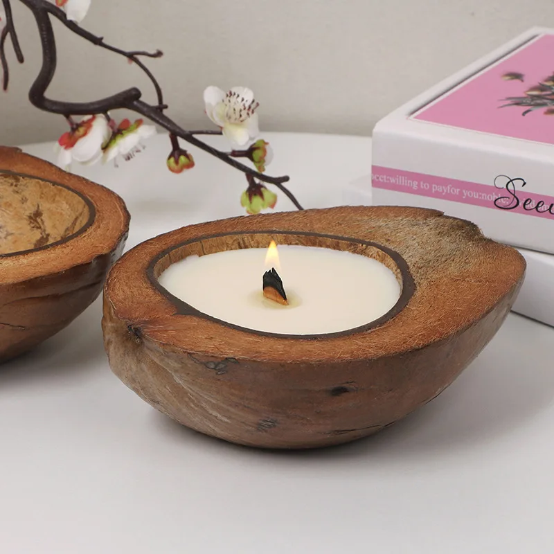 Bild 3: Log Coconut Shell Bowl, Duftkerze mit Haut, halbe Kokosnussschale, kreative dekorative Kokosnussschale, Kerzenteller