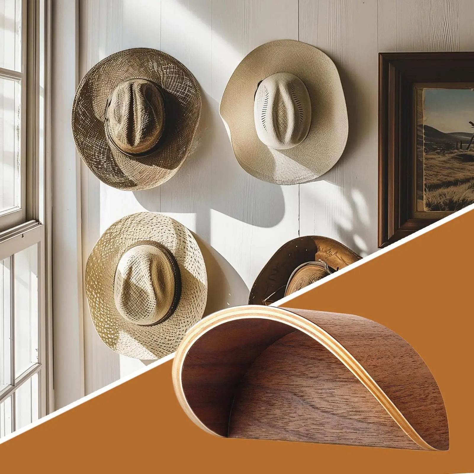 Wall Mounted Wooden Hanger Cowboy Hat Rack Display Holder Caps Storage Organizer Household Hat Storage Stand For Bedroom Home