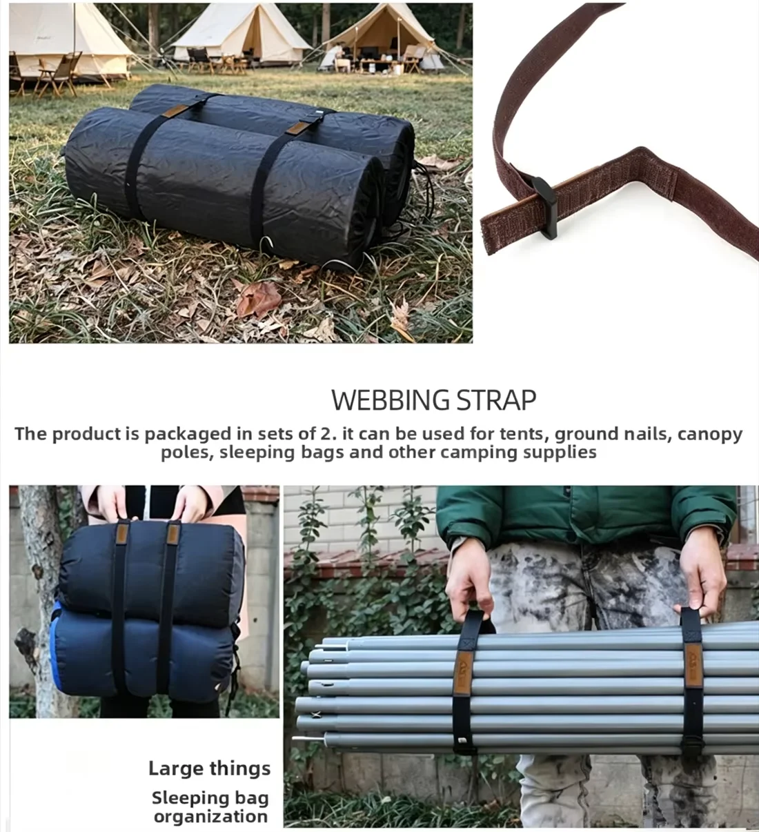 CLS 110 cm Outdoor-Camping-Gurtband, Nylon-Reiseausrüstung, Gepäck-, Zelt- und Überdachungs-Aufbewahrungsgurte, Zubehör, 2 Stück