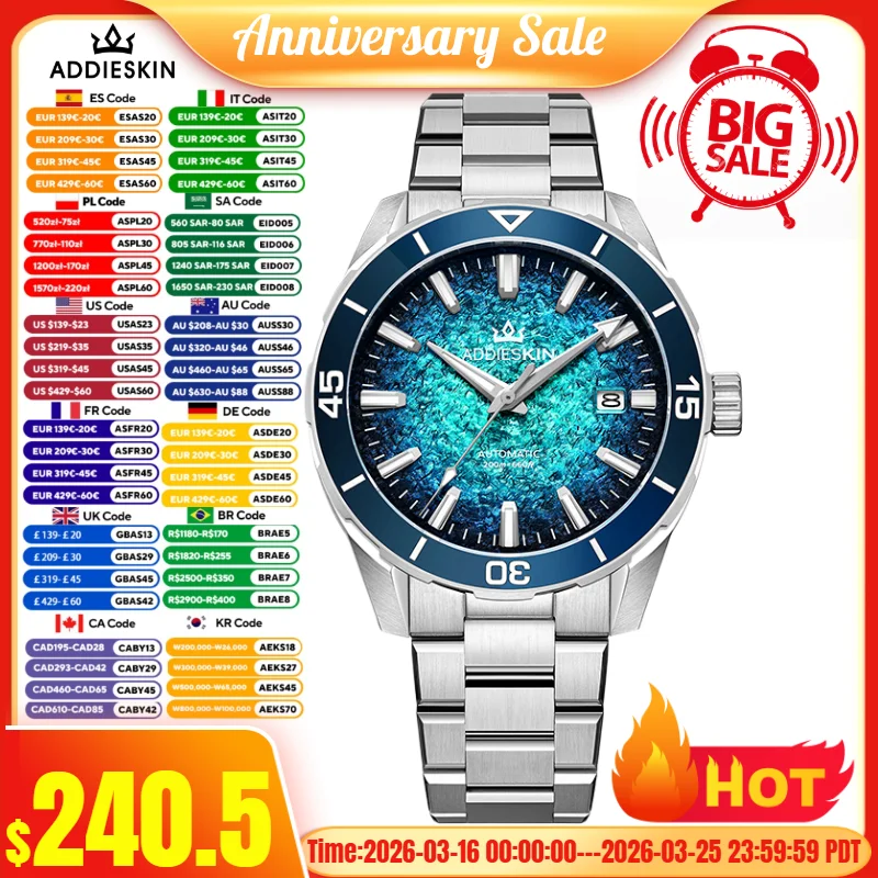 AddiesKin Men Watches 20Bar Waterproof K005 BGW9 Super Luminous Sapphire Crystal Japan 9015 Luxury Automatic Mechanical Watches