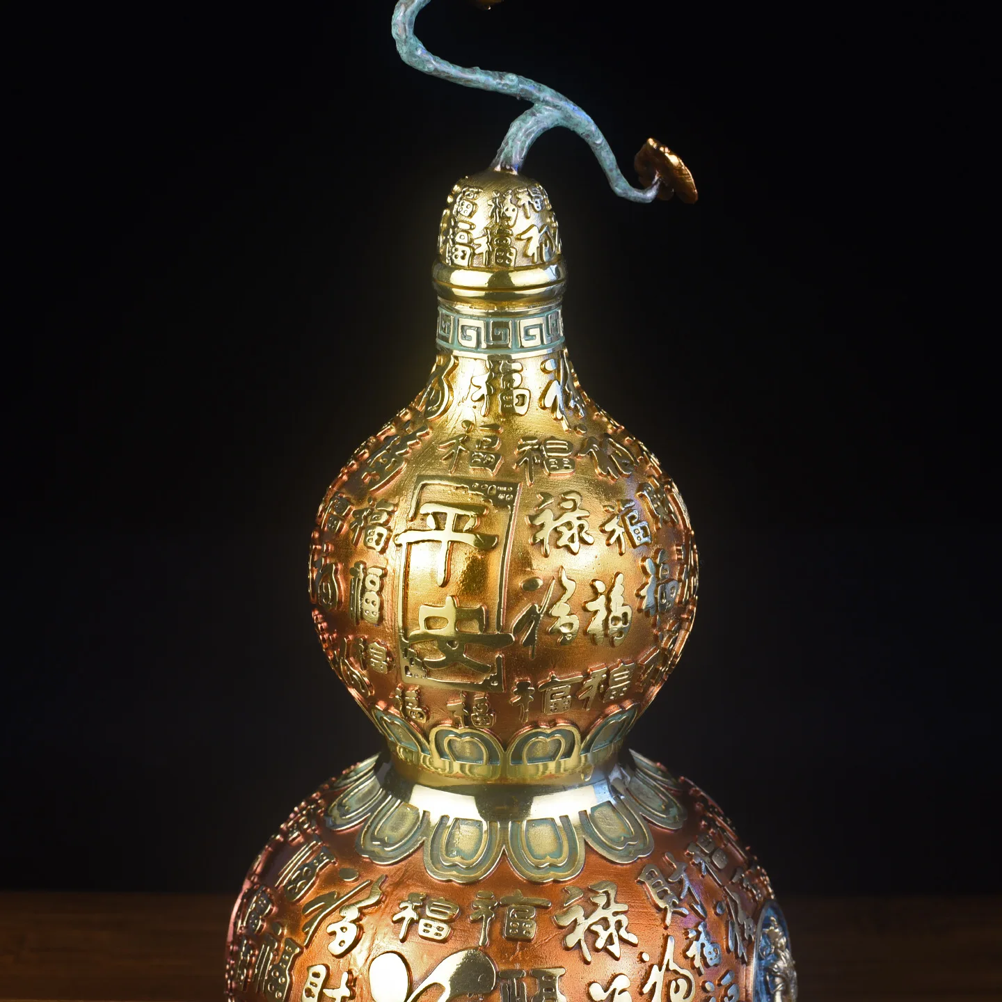 Pure Copper Gourd Ornament Open Hollow Hundred Fu Gourd Large Chinese Style Living Room Entryway Decor Moving Gift