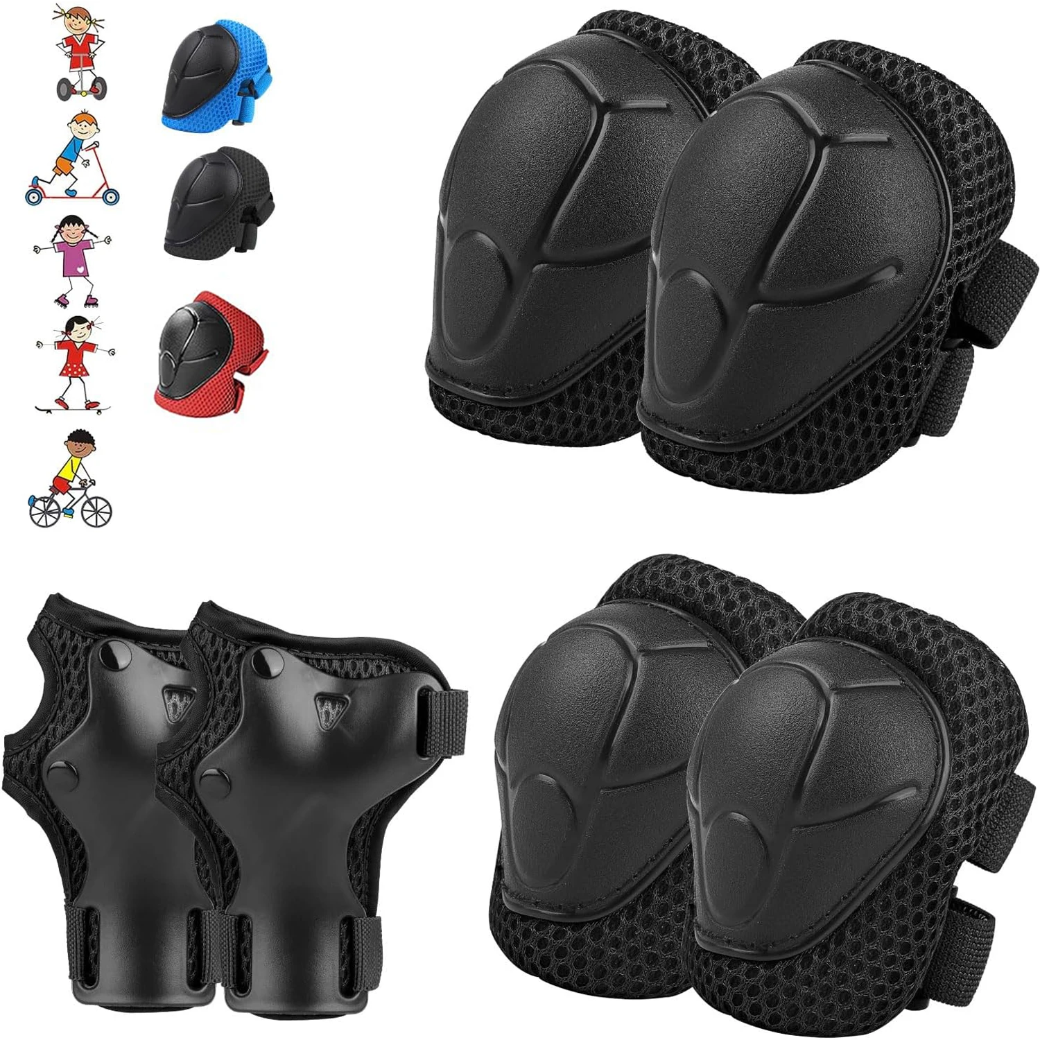 6PCS Kids Protective Gear Set for 3-14 Years, Knee Elbow Pads & Wrist Guards for Skating Cycling Scooter Rollerblading