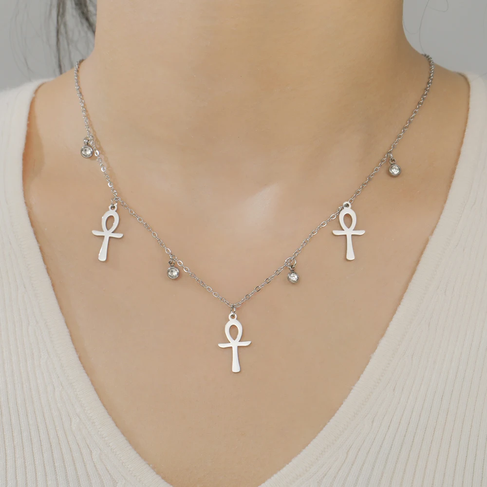 Dawapara Vintage altägyptisches Leben Ankh Kreuz Halskette Amulett des Schutzes religiöser Edelstahlschmuck – Detail 10