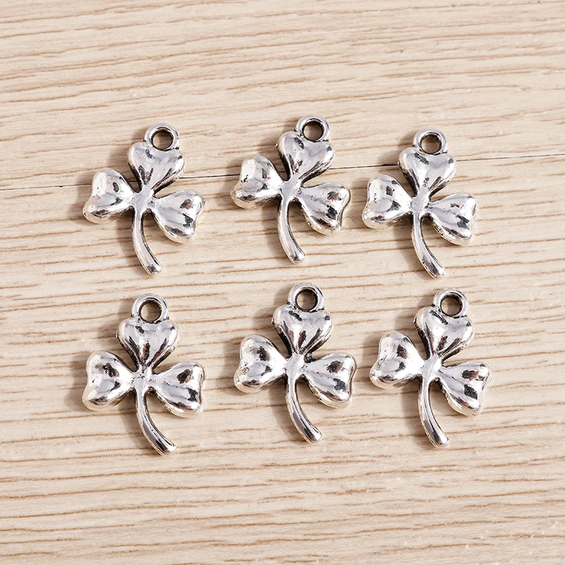 Tusember 30 Stück 12 x 17 mm Charms Metall Glücksklee Blumenanhänger für DIY niedliche Ohrringe Halsketten Schmuckherstellung Handwerk – Detail 1