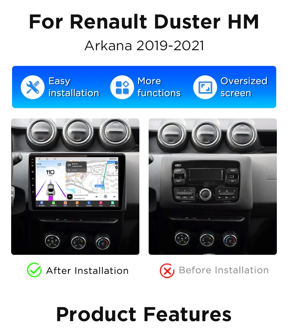 Junsun 360 ° Rückfahrkamera Autoradio für Renault Duster Dacia HM Arkana 2019-2021 Kabelloses CarPlay Android Auto Stereo GPS-Navigation 4G Cloud eSIM LTE – Detail 2